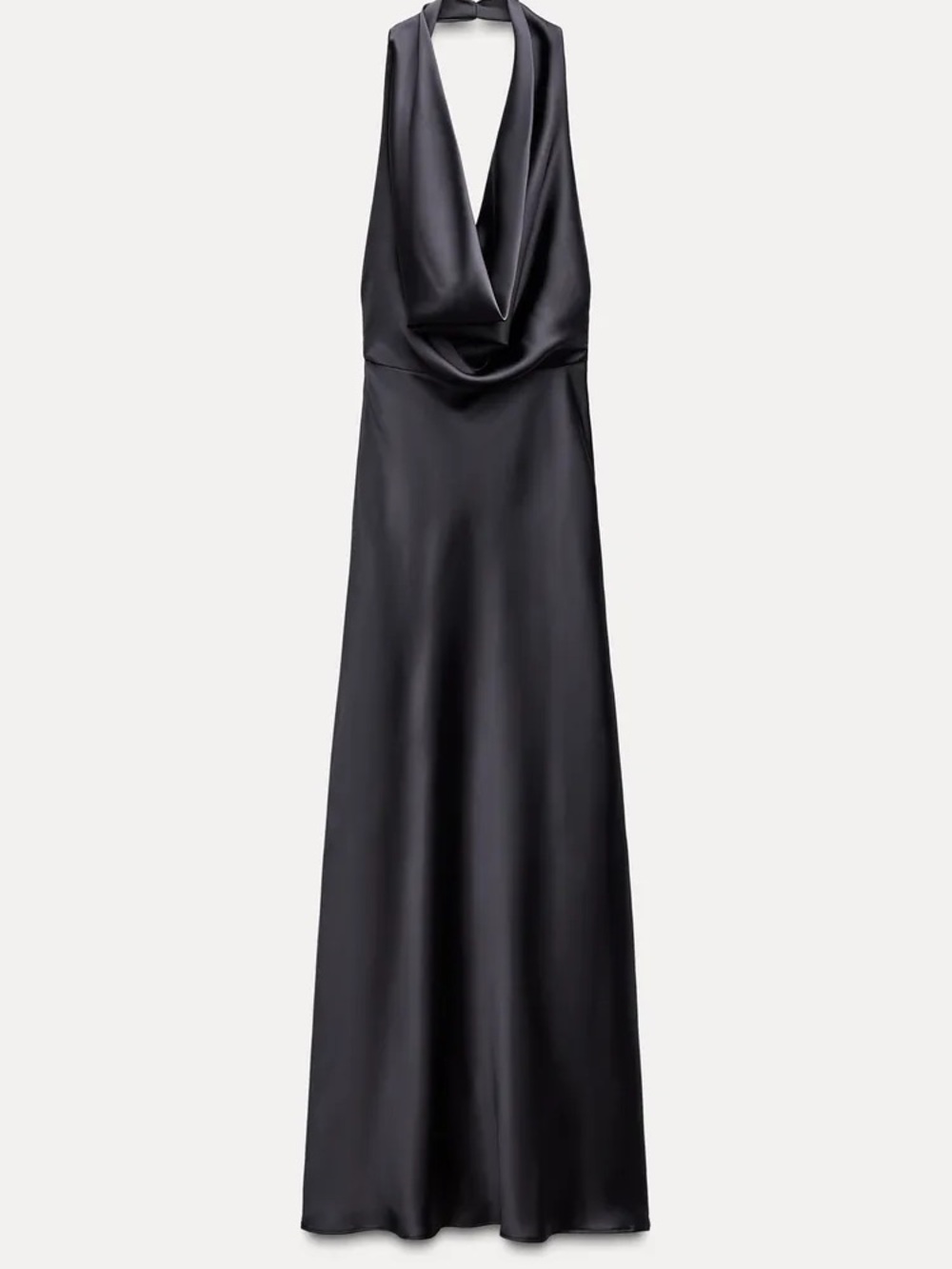 Midnight Blue Satin Halter Cowl-Neck Evening Dress